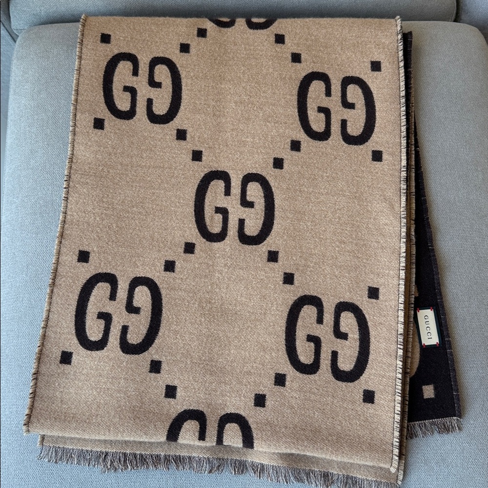 GG jacquard wool silk scarf